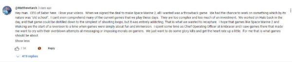 Глава студии Saber, создавшей WH40K: Space Marine 2, устал от игр, навязывающих игрокам свою мораль и этику